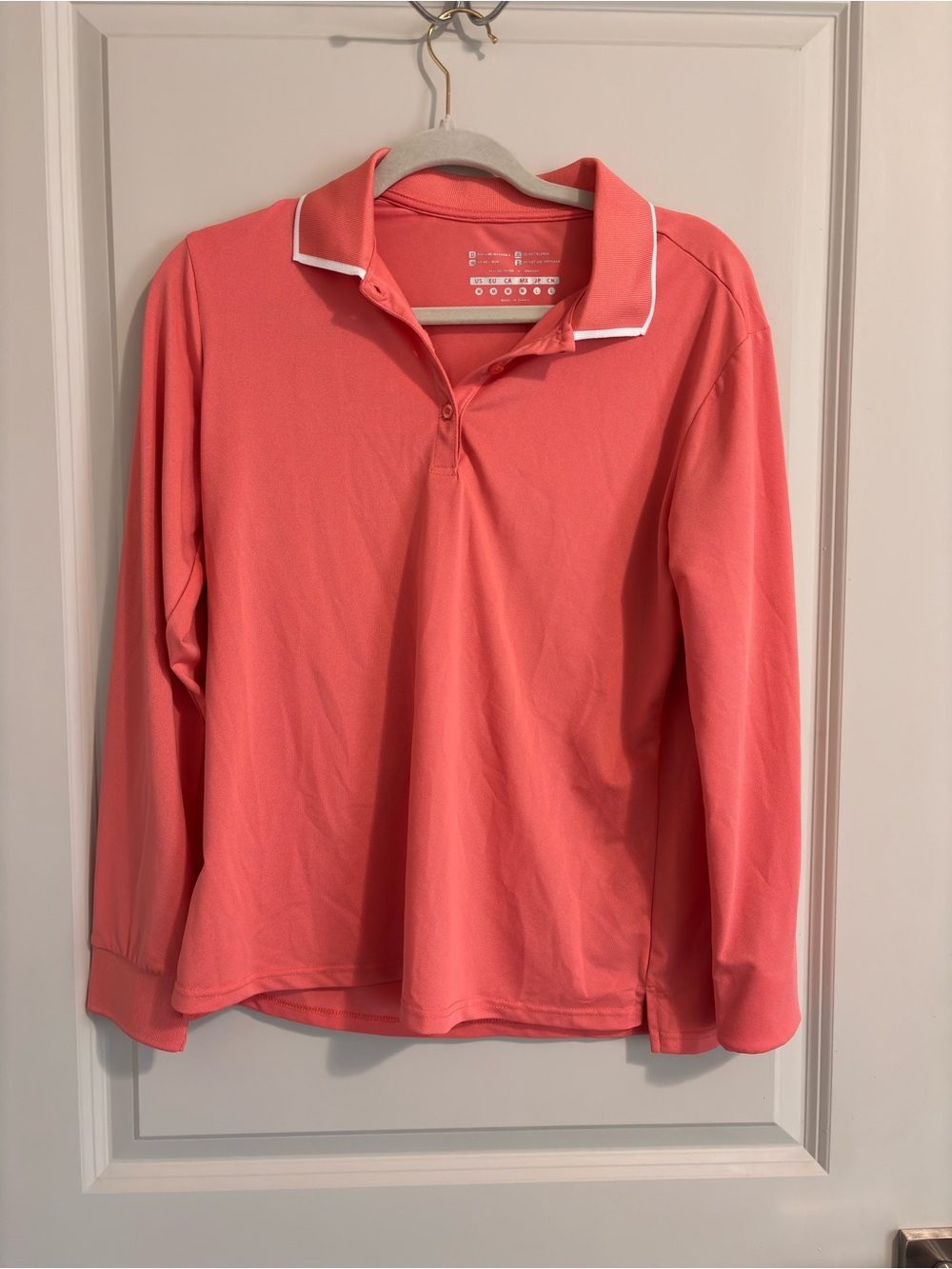 Coral Pink Long Sleeve Polo with White Trim
